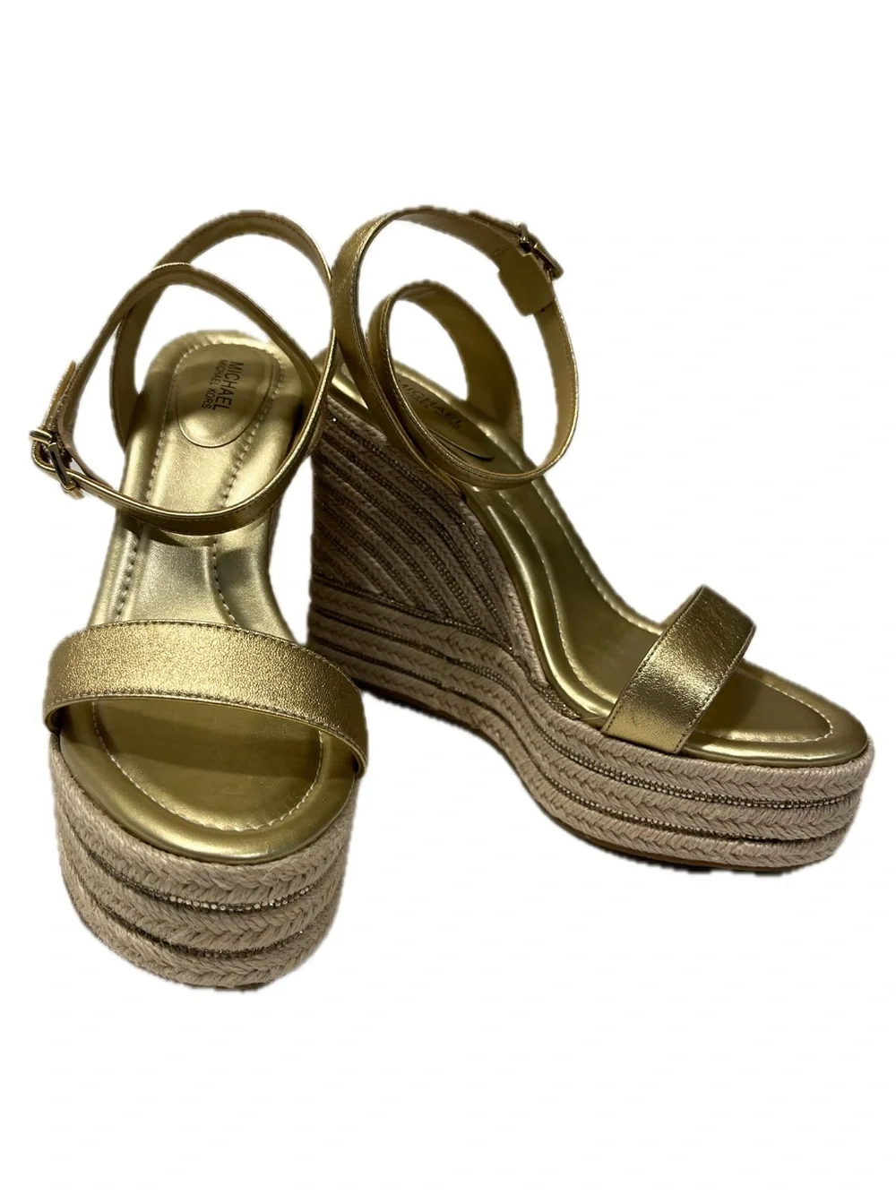 Michael Kors Metallic Gold Espadrille Wedge Sandals Platforms Women’s Size 8.